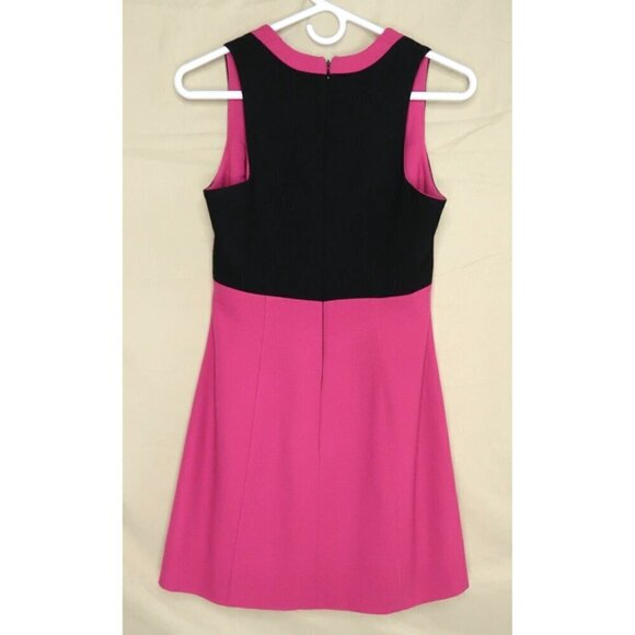 Vintage 90s Bebe Sleeveless Mini Dress Pink Black Wool A-Line Women's Size 4 - Picture 4 of 10